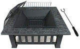 32" Outdoor Fire Pit Square Metal Stove Wood Burning BBQ Fire Pit W/Rain Cover