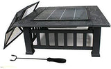 32" Outdoor Fire Pit Square Metal Stove Wood Burning BBQ Fire Pit W/Rain Cover