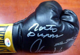 Boxing Greats Autographed Black Everlast Boxing Glove With 3 Signatures Including Sugar Ray Leonard, Thomas Hearns & Roberto Duran RH Stock #112583