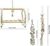 7 Packs Bird Parrot Swing Chewing Toys- Natural Wood Hanging Bell Bird Cage Toys