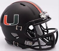 Miami Hurricanes Black Matte Finish Riddell Speed Mini Football Helmet - New in Riddell Box