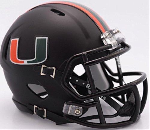 Miami Hurricanes Black Matte Finish Riddell Speed Mini Football Helmet - New in Riddell Box