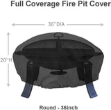Fire Pit Cover- Heavy Duty Waterproof 600D Polyster with Thick PVC Coating, Black