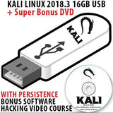 Kali Linux Bootable Install USB 16Gb with Persistence 2018.3 64 Bit Penetration Testing Operating System + Ethical Hacking Course & Bonus Software