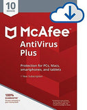 McAfee AntiVirus Plus| Internet Security|10 Device| 1 Year Subscription| [PC/Mac Download]| 2019 Ready