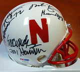 ERIC CROUCH, MIKE ROZIER & JOHNNY RODGERS AUTOGRAPHED NEBRASKA CORNHUSKERS MINI HELMET HEISMAN WINNERS WITH INSCRIPTIONS PSA/DNA ITP STOCK #103895