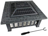 32" Outdoor Fire Pit Square Metal Stove Wood Burning BBQ Fire Pit W/Rain Cover