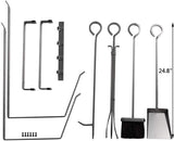 Fireplace Log Rack Solid Steel Wood Holder with 4 Tools Set -Brush, Shovel, Poker &Tongs Heavy Duty