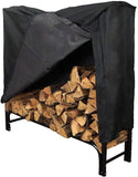 4-Foot Firewood Log Rack with Cover Combo, Outdoor Wood Storage Holder, Black