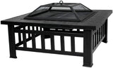Outdoor 32’’ Metal Fire Pit BBQ Square Table Backyard Patio Garden Stove Wood Burning Fireplace