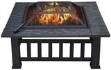 32in Outdoor Metal Firepit Square Table Backyard Patio Garden Stove Wood Burning Fire Pit