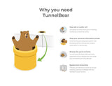 TunnelBear VPN|Wifi and Internet Privacy|5 Devices|Unlimited Data|1 Year [PC Online code]