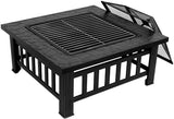 Outdoor 32’’ Metal Fire Pit BBQ Square Table Backyard Patio Garden Stove Wood Burning Fireplace