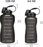 Gallon Sport Water Bottle with Drinking Straw and Motivational Time Marker, black
