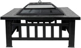 Outdoor 32’’ Metal Fire Pit BBQ Square Table Backyard Patio Garden Stove Wood Burning Fireplace