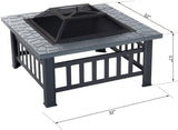 Outsunny 32" Steel Square Outdoor Patio Wood Burning Fire Pit Table Top Set