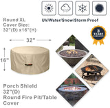 Fire Pit Cover - Waterproof 600D Heavy Duty Round Patio Fire Bowl Cover Beige - 32 inch