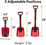 Snow MOOver 34” Folding Snow Shovel – Rugged Compact Emergency Tool - Red