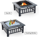 Outsunny 32" Steel Square Outdoor Patio Wood Burning Fire Pit Table Top Set