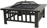 32" Outdoor Fire Pit Square Metal Stove Wood Burning BBQ Fire Pit W/Rain Cover