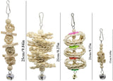 7 Packs Bird Parrot Swing Chewing Toys- Natural Wood Hanging Bell Bird Cage Toys