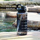 Gallon Sport Water Bottle with Drinking Straw and Motivational Time Marker, black
