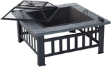 Outsunny 32" Steel Square Outdoor Patio Wood Burning Fire Pit Table Top Set