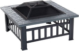 Outsunny 32" Steel Square Outdoor Patio Wood Burning Fire Pit Table Top Set