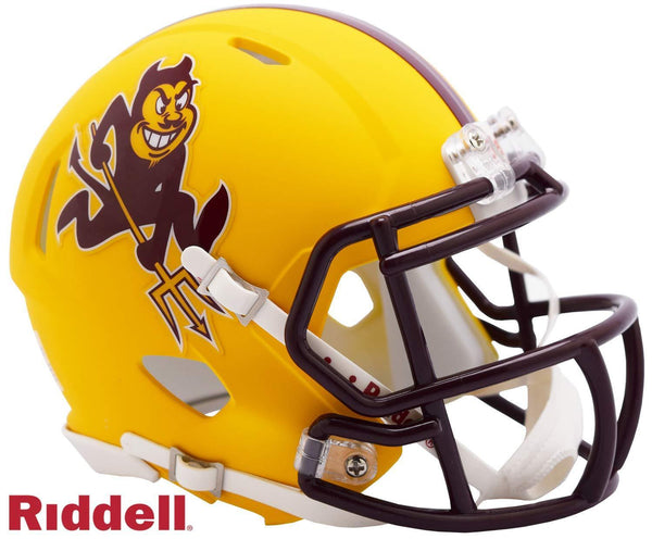 Arizona State Sun Devils Sparky Logo Matte Yellow Riddell Speed Mini Football Helmet - New in Riddell Box