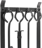 Fireplace Log Rack Solid Steel Wood Holder with 4 Tools Set -Brush, Shovel, Poker &Tongs Heavy Duty