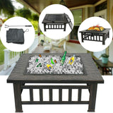 Outdoor 32’’ Metal Fire Pit BBQ Square Table Backyard Patio Garden Stove Wood Burning Fireplace