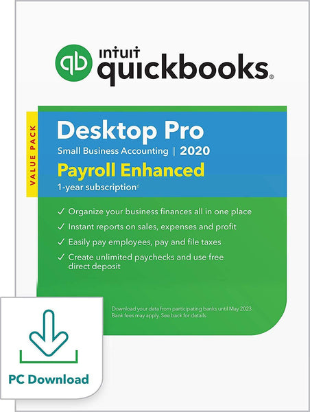 QuickBooks Desktop Pro with Enhanced Payroll 2020 Accounting Software for Small Business with Amazon Exclusive Shortcut Guide [PC Download]