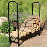 4-Foot Firewood Log Rack with Cover Combo, Outdoor Wood Storage Holder, Black