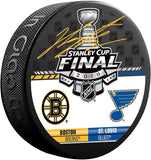 Jordan Binnington St. Louis Blues Autographed 2019 Stanley Cup Final Dueling Match-Up Logo Hockey Puck - Fanatics Authentic Certified