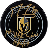 Marc-Andre Fleury Vegas Golden Knights Autographed Official Game Puck with"1st VGK Win 10/6/17" Inscription - Fanatics Authentic Certified