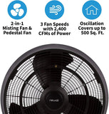 Outdoor Misting Fan Oscillating Pedestal Fan with Three Gentle Mist Nozzles, AF-520B, Black