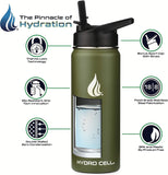 Stainless Steel Water Bottle w/Straw & Wide Mouth Lids ,Army 18 oz